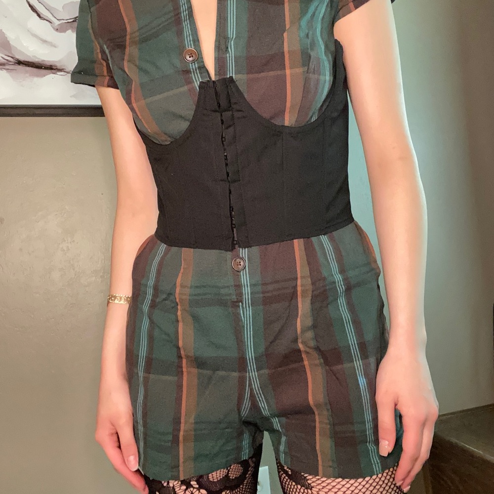 green plaid romper